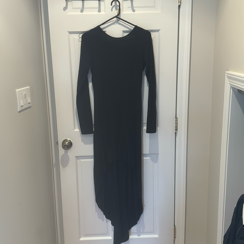 High low open back long sleeve dress